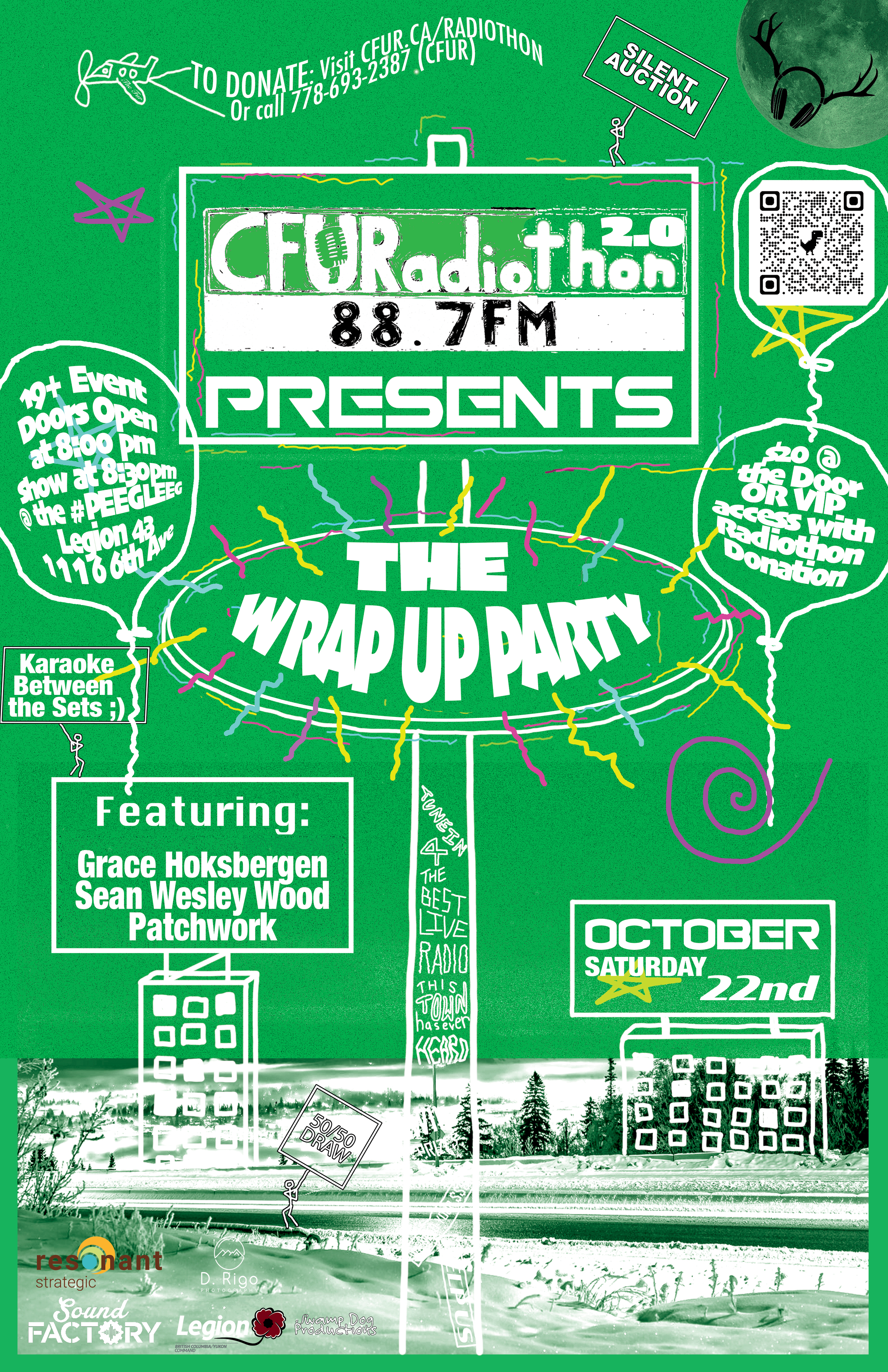 Final - Radiothon - Wrap Up Party Poster Green - Portrait - with sign + objects October 20th.png
