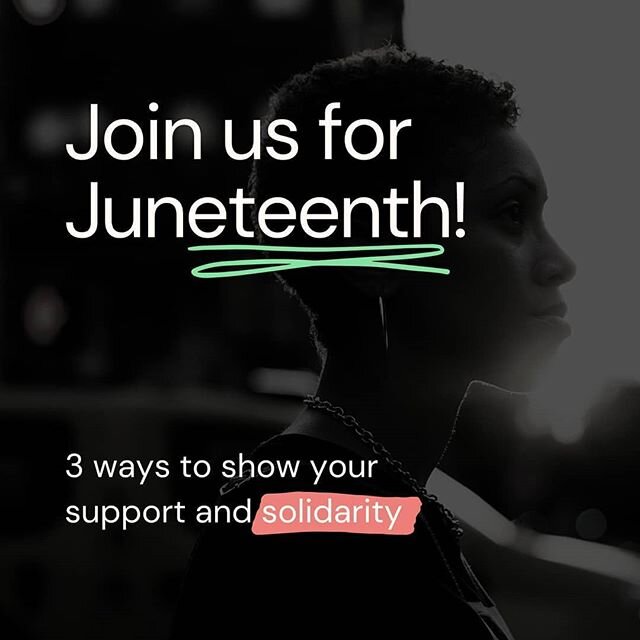 Swipe to learn 3 ways you can support and join in solidarity for #juneteenth 
1. Educate yourself and others on the history of Juneteenth. 🖤

2. Support Black owned businesses and invest in the community. ❤

3. Publicly commit to observing Juneteent