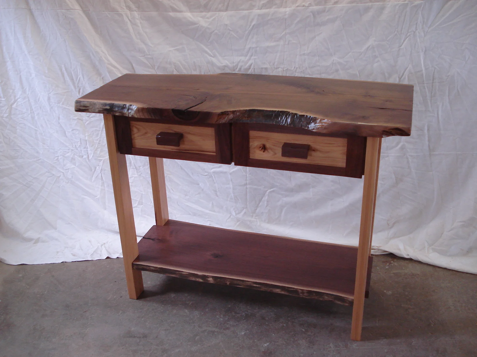 live edge walnut/hickory console table