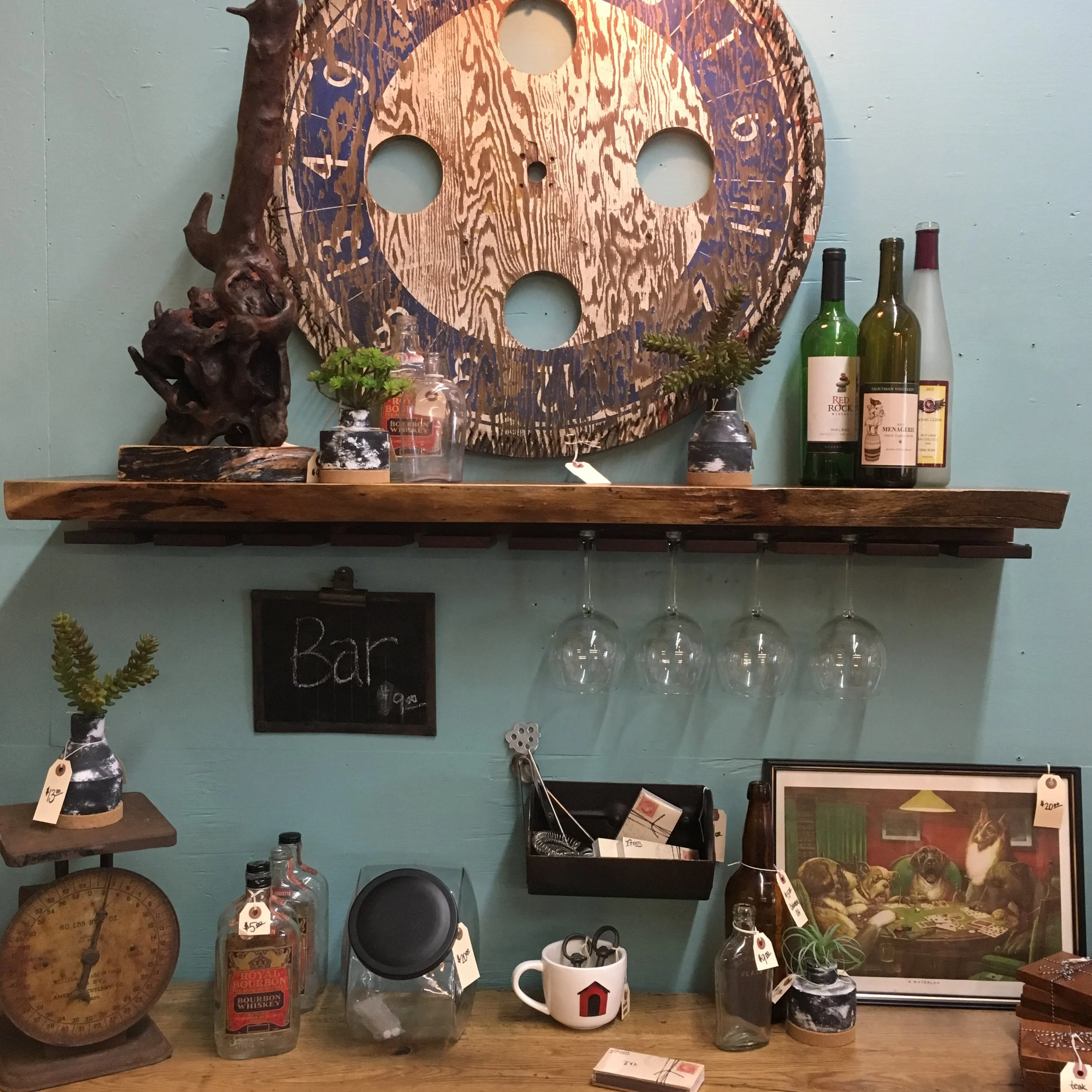 walnut live edge wine shelf