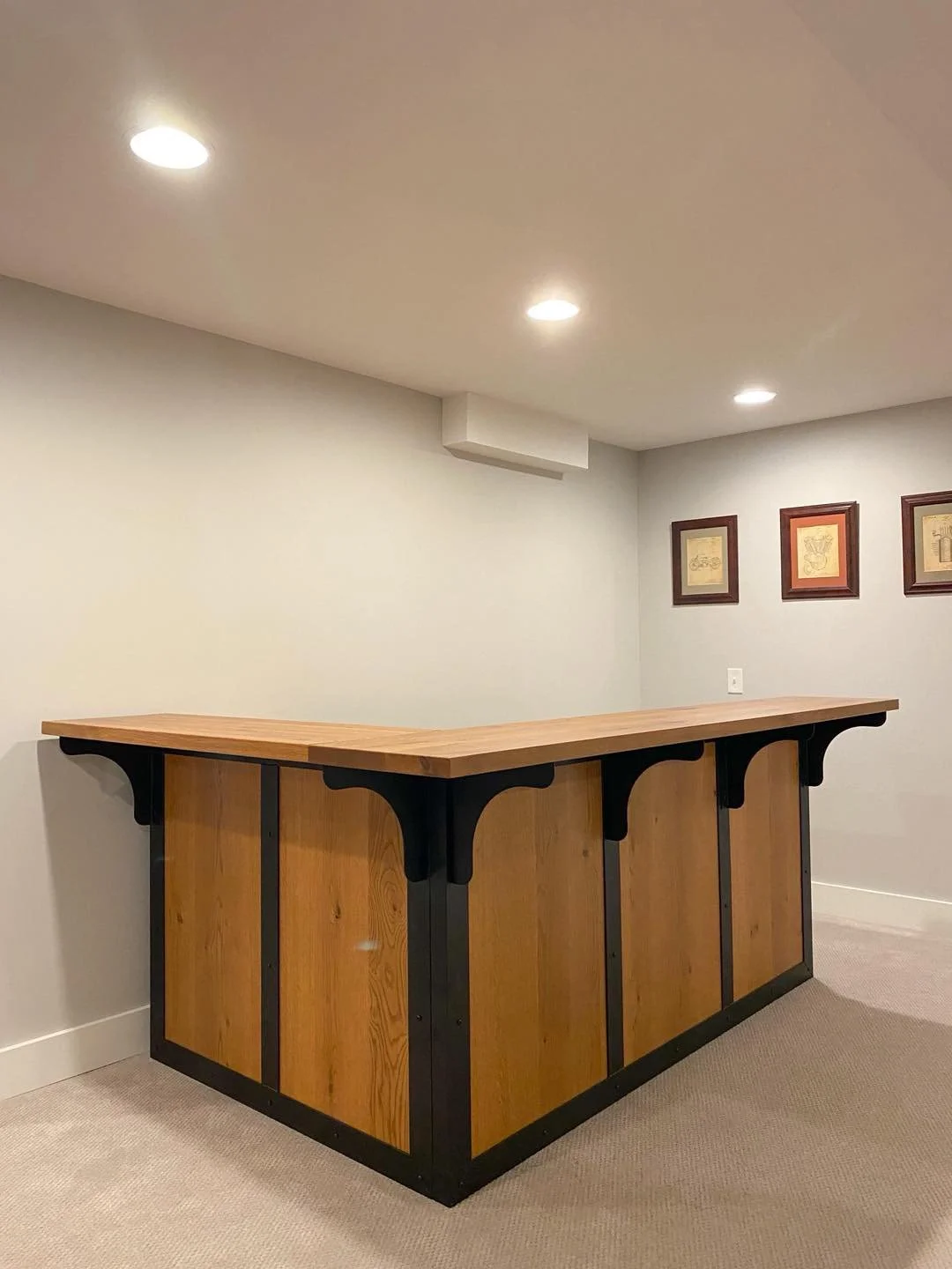 oak and steel bar counter 