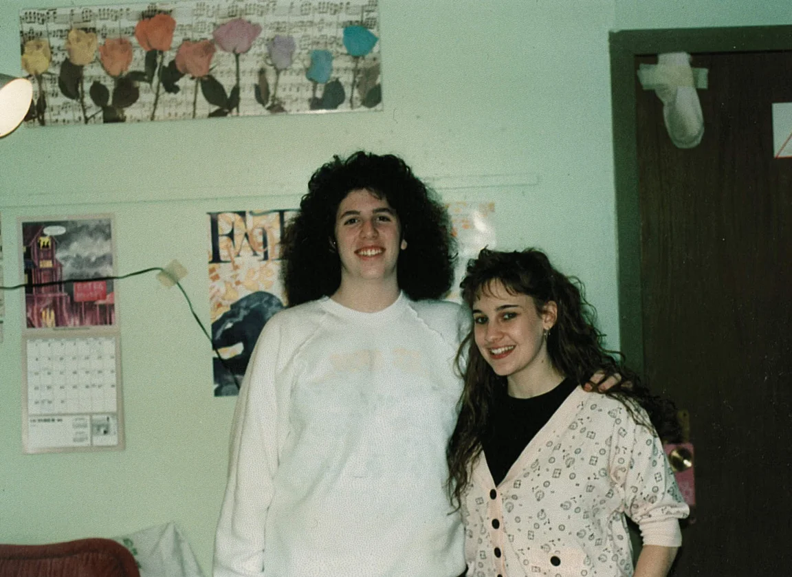 Mindy and me (crushing it with my inside out sweatshirt and hair) freshman year