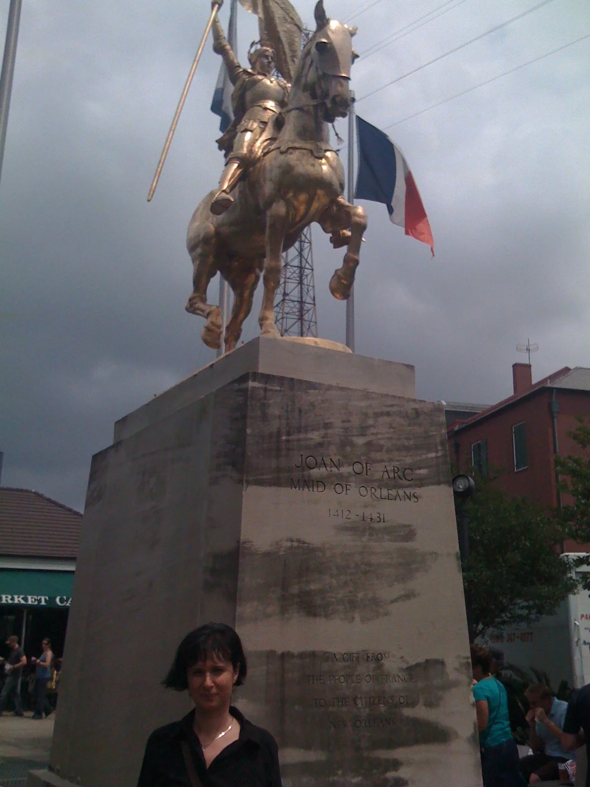Ruxandra Cesereanu in New Orleans with joan of arc, for the reading at the gold mine saloon of the English-language book