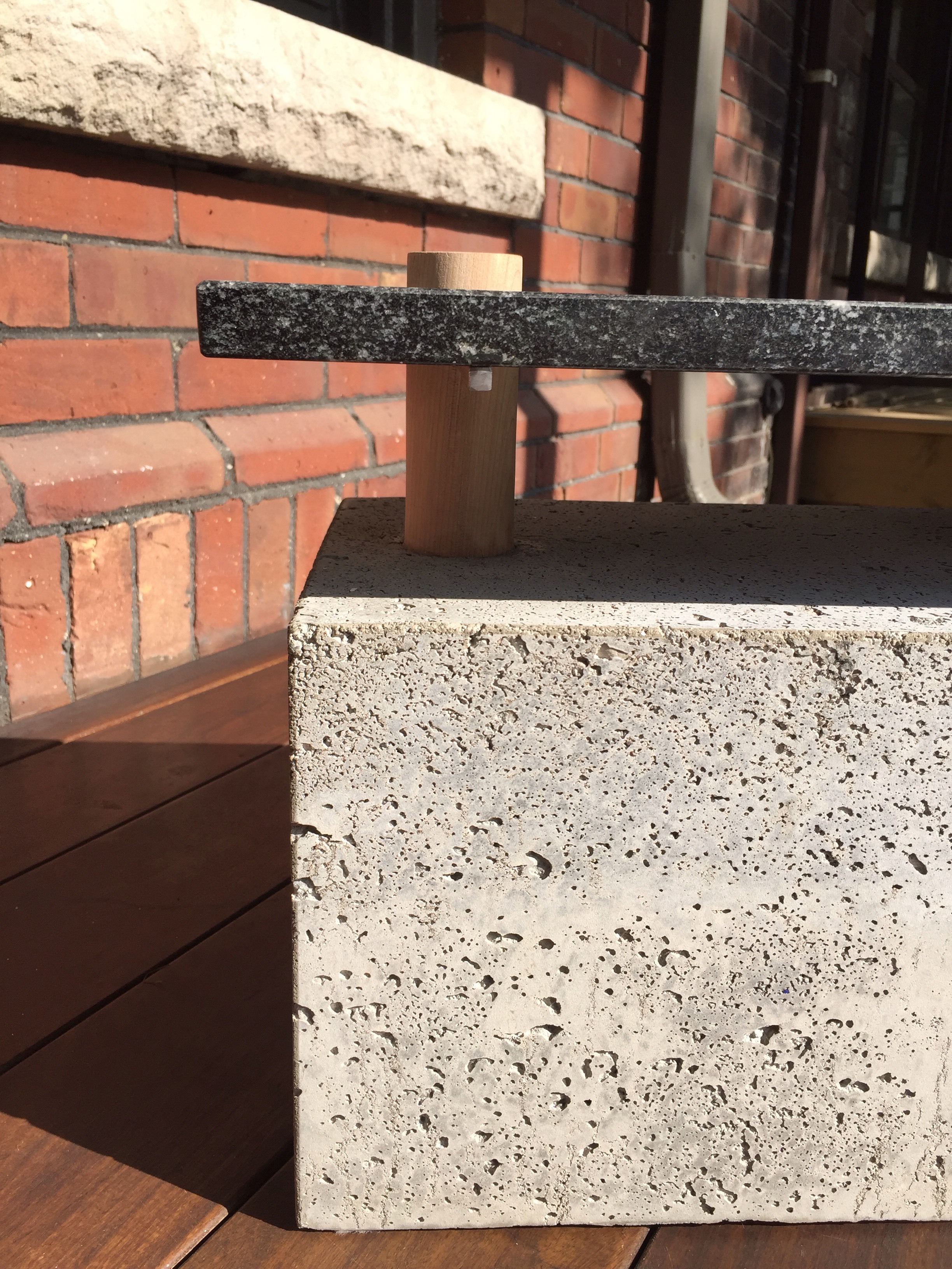 Close up shot of collectible concrete bench