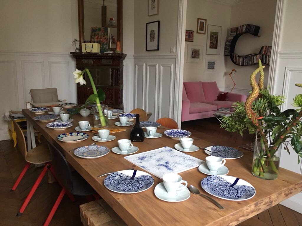 Concrete tray in elegant dining room