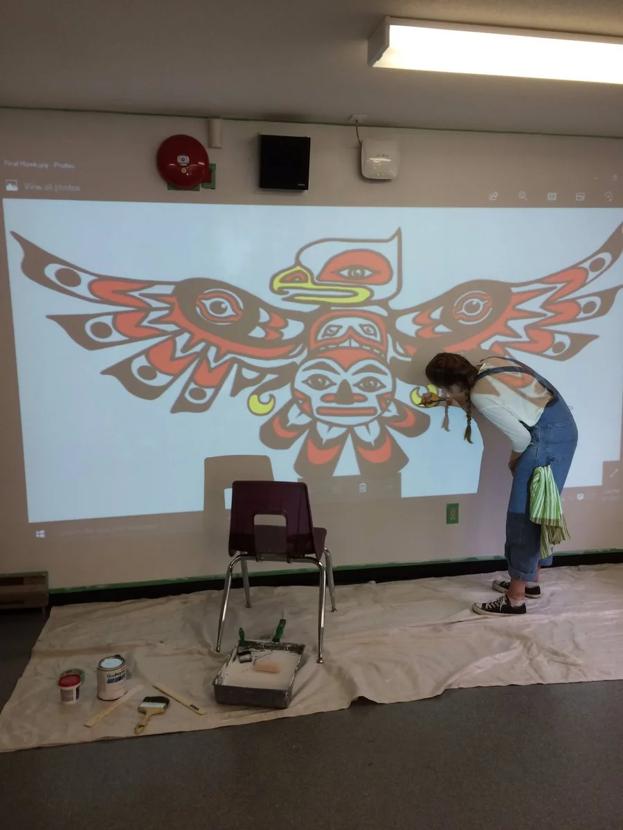 Mouat House mural in progress.