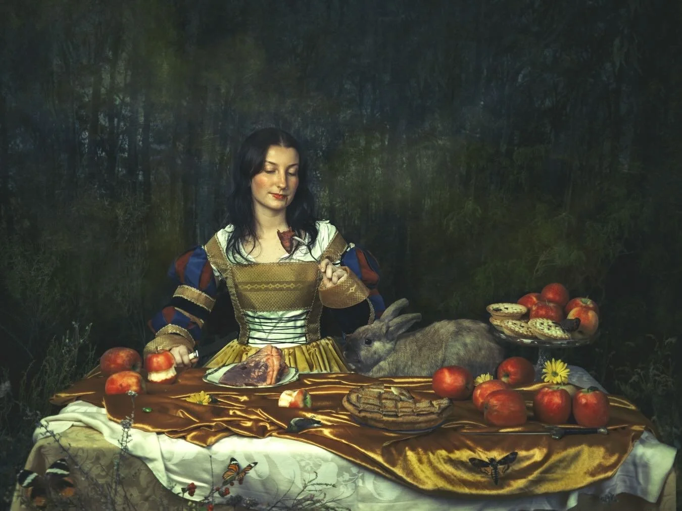 &lsquo;Eat Your Heart Out Snow White&rsquo; 
&ldquo;This is a re-wilded Snow White. Awakening to her body and instincts. 
Eating the heart is not an act of violence- it&rsquo;s reclamation. 
Of appetite, of intuition, of power. 
Sitting with her shad