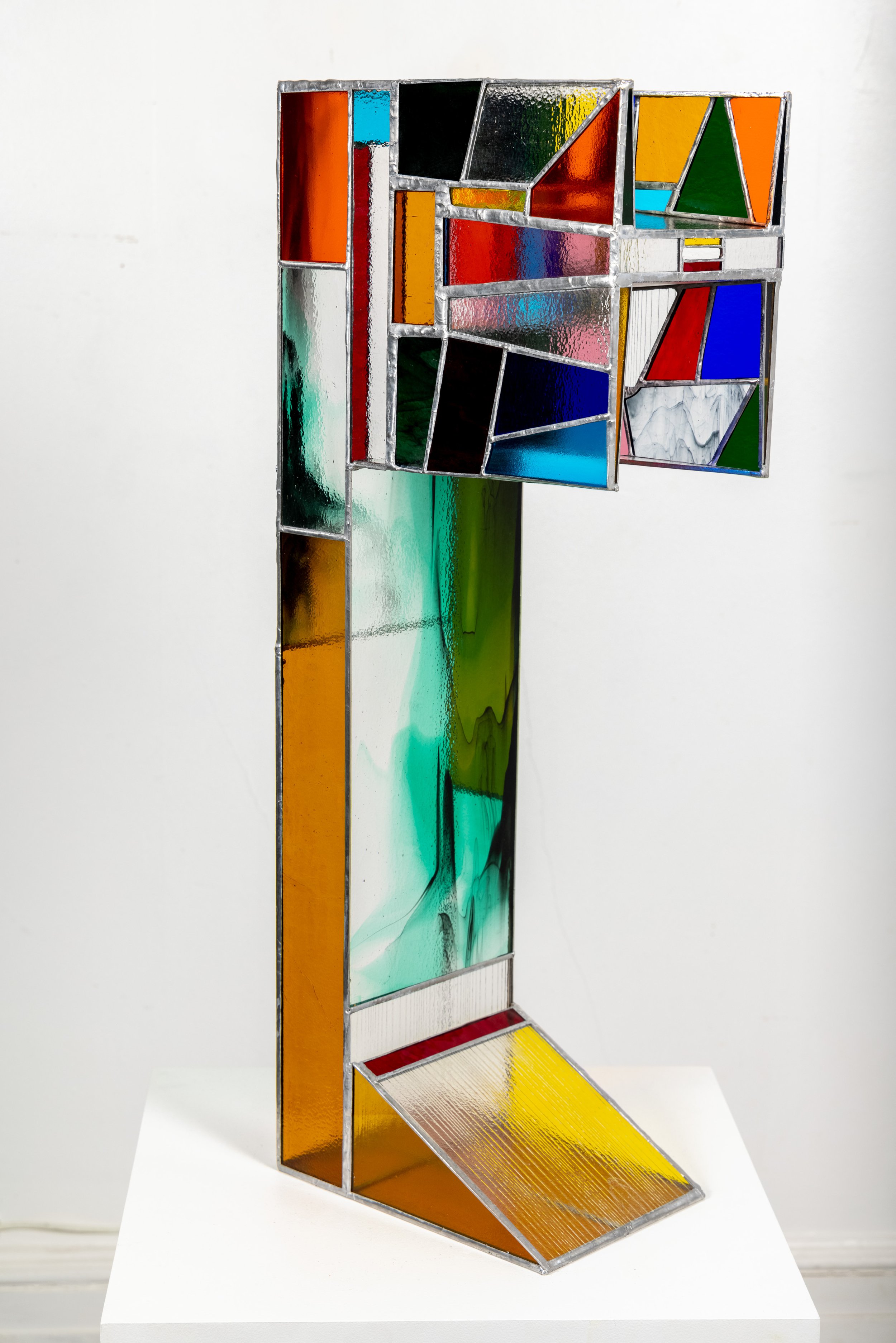 Light Stone, 2021, Glass, copper foil, solder, 30.5 x 7 x 11.5 inches