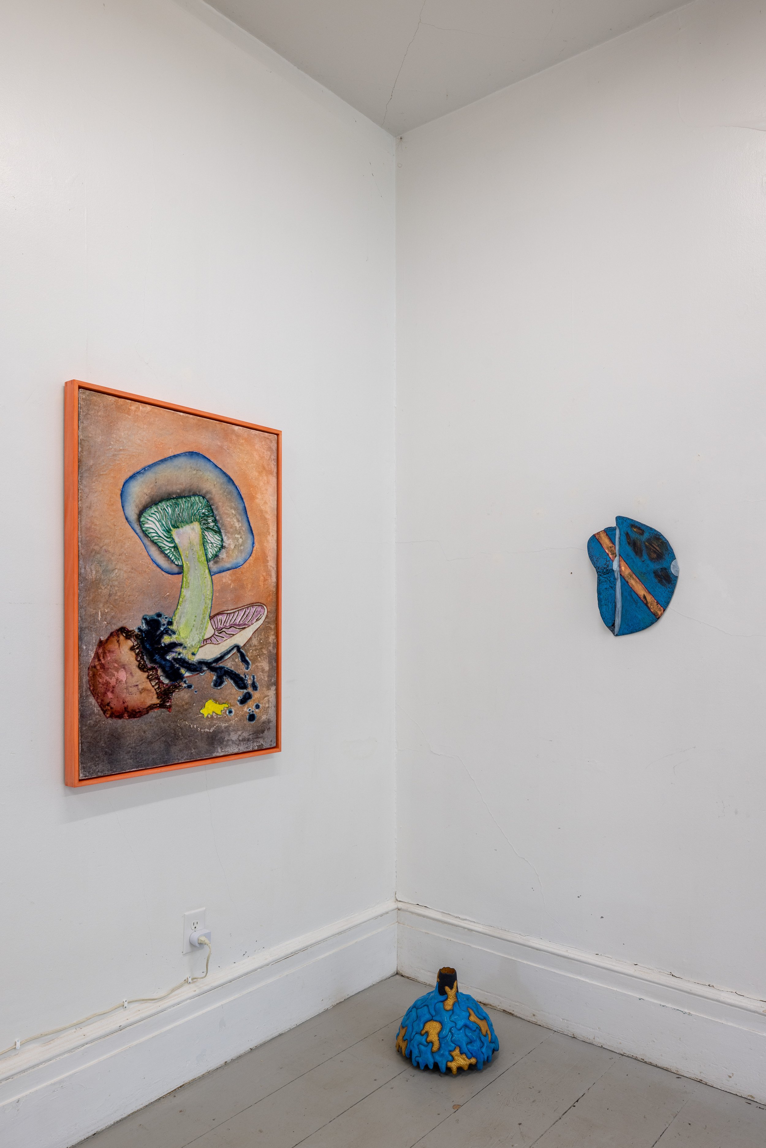 (left) Travis Boyer, Take Hold, 2021,Dye, silk velvet, panel, artist frame, 40 5/8 x 28 inches