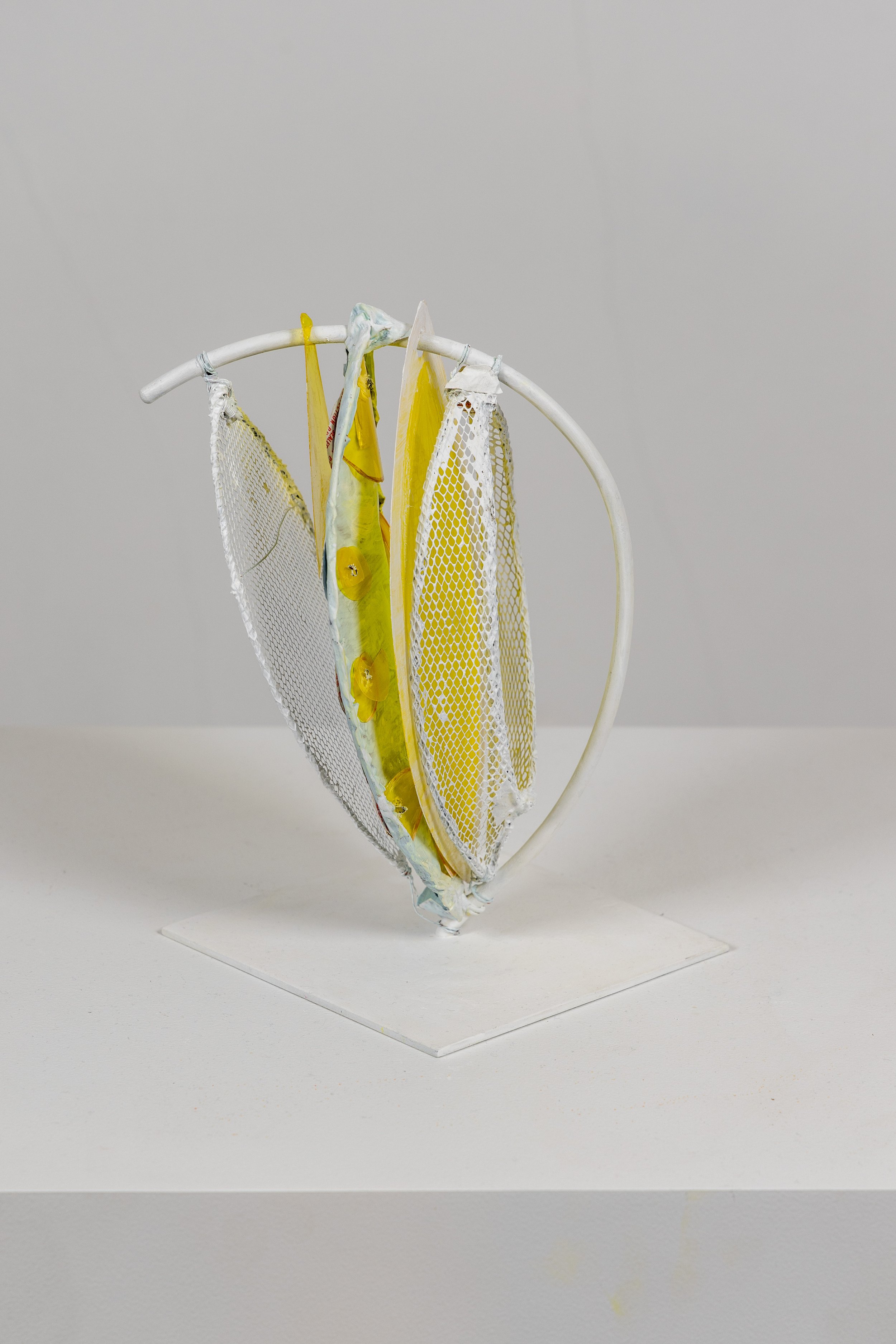 Elisa Lendvay, Armor (Yolk, thought plane, headspace), 2021 steel, copper wire, wire mesh, gel, paper, gesso, oil pastel, 10 x 9 x 8.5 inches