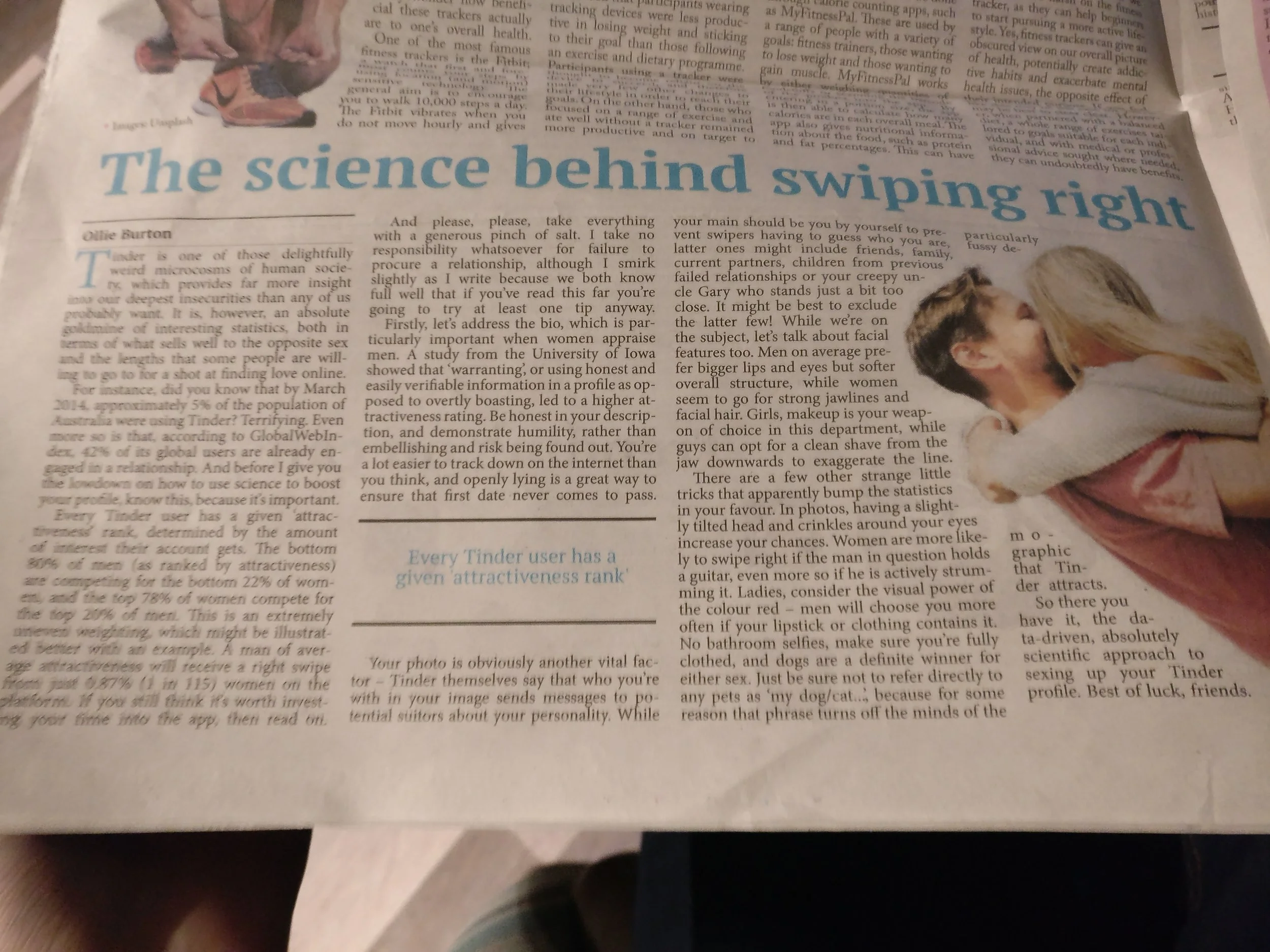 I also saw that my first print article for The Boar, concerning the science of Tinder had been published in this week's issue. Fun times.