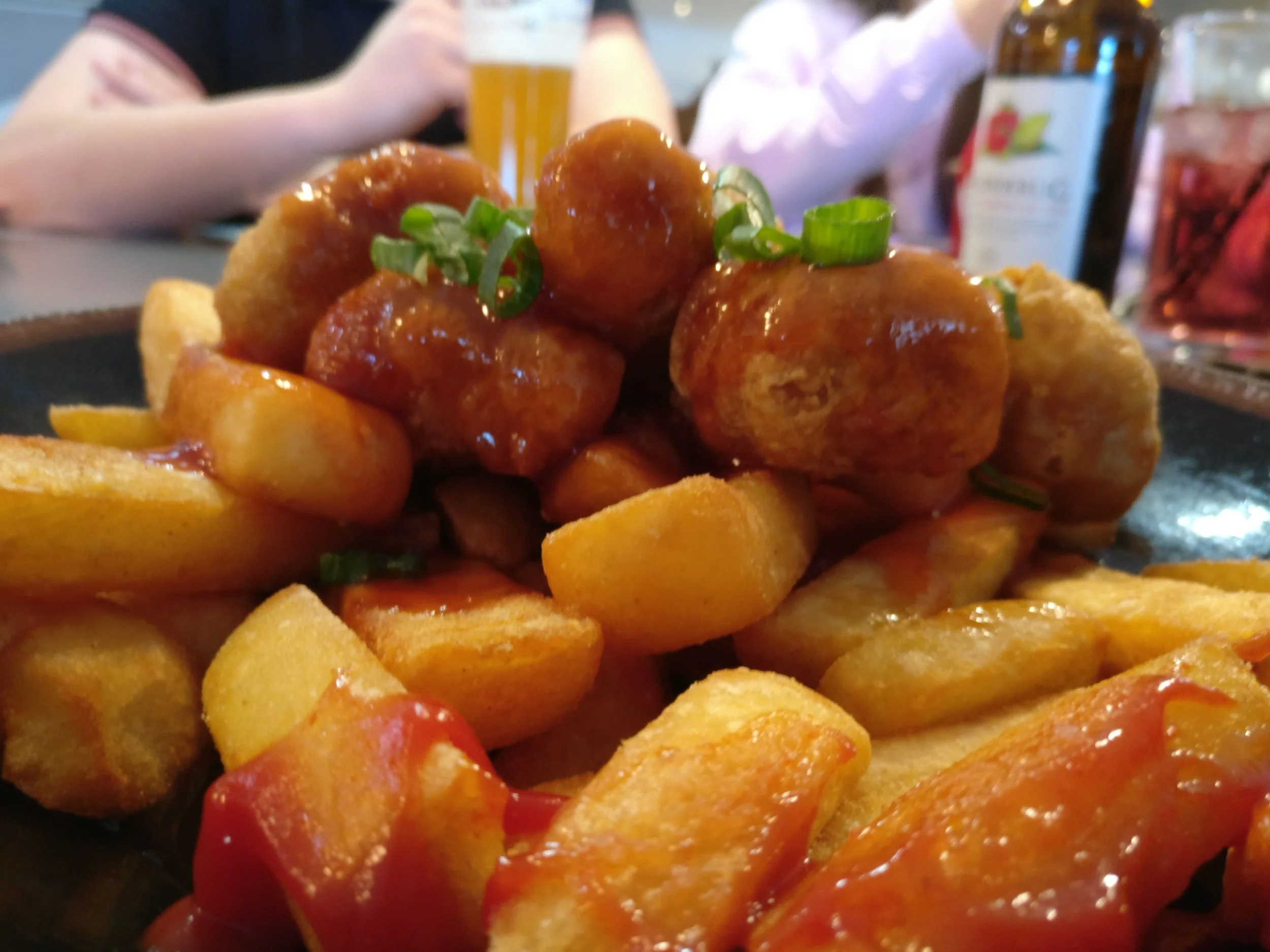 Battered chicken balls and chips (Bar Fusion)