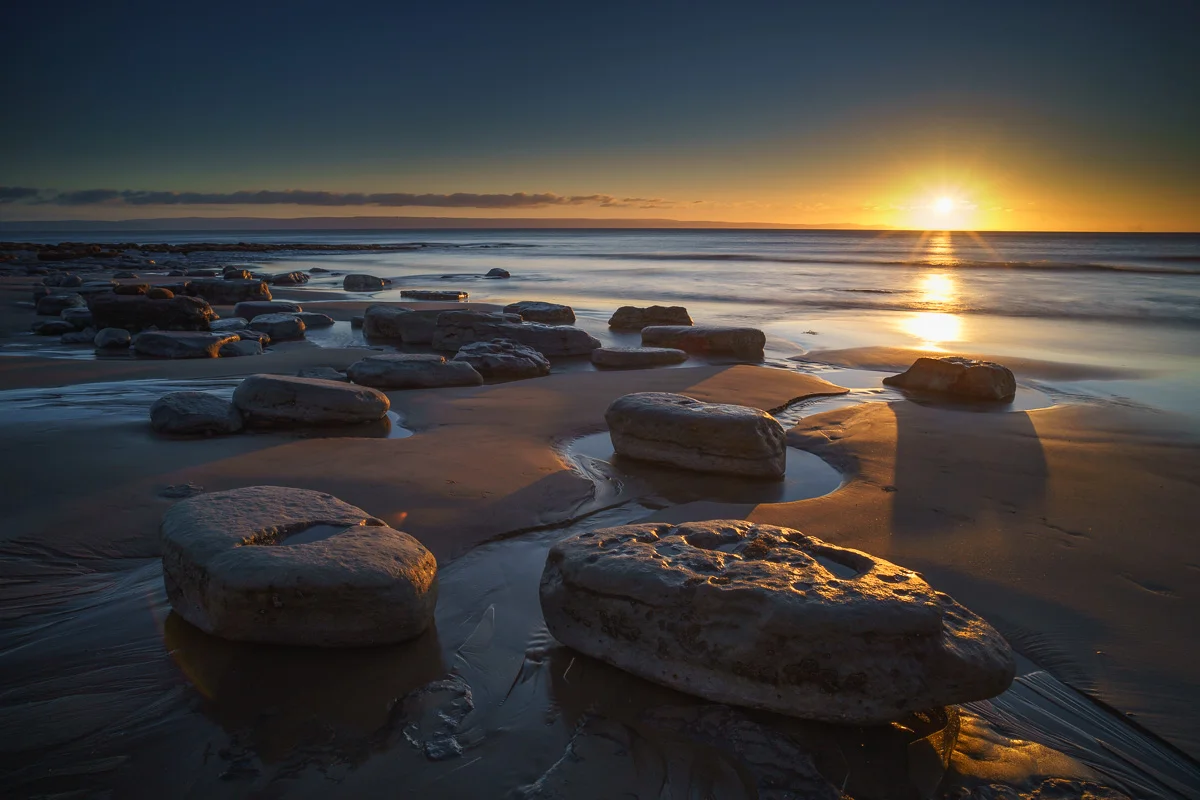 Boulders bathing in sunset light