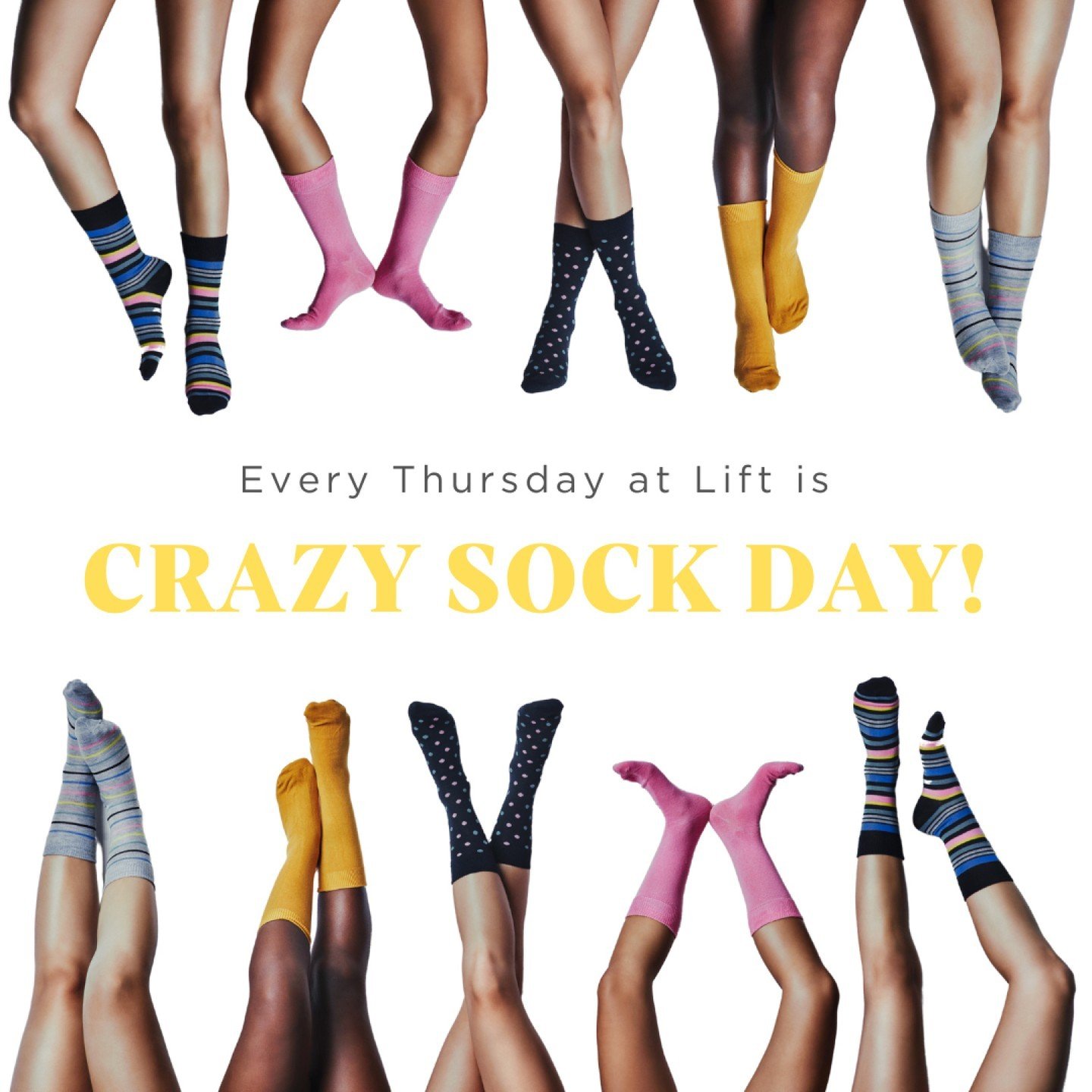 Did you know that every Thursday at Lift is Crazy Sock Day!

Join in on the fun by donning your craziest pair, and bringing a little extra colour and joy tomorrow, and every Thursday 🧦