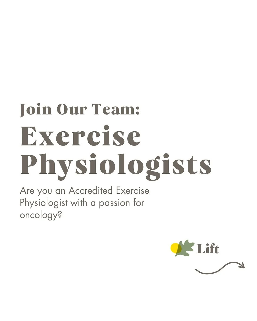 Are you an Accredited Exercise Physiologist with a passion for helping people living with cancer?

At Lift Cancer Care, we empower our clients to improve their strength, energy, confidence and overall well-being during and after treatment. We&rsquo;r
