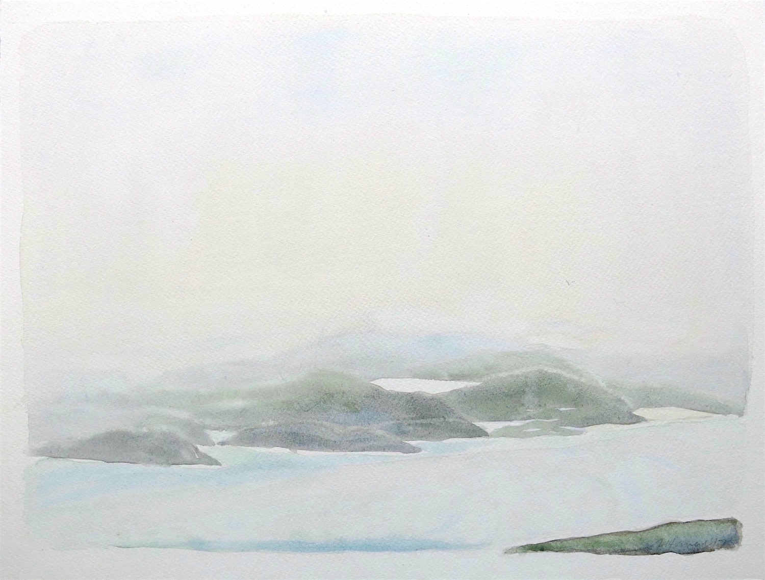 spring sunday morning-from dun-i - iona watercolour 31x41cm sold