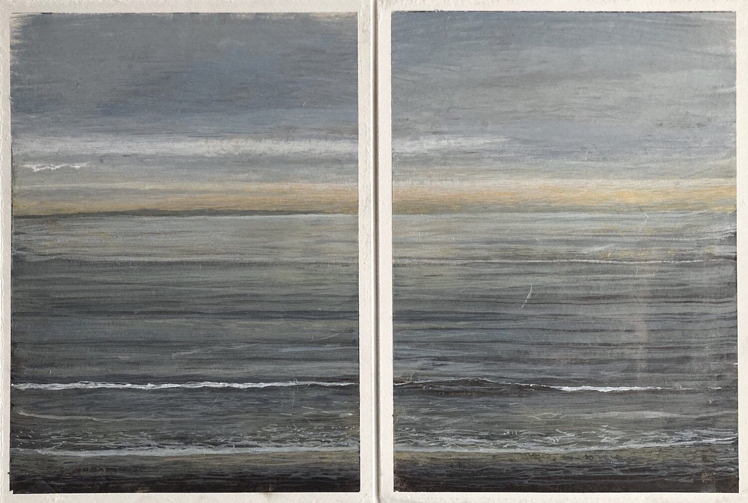 gold horizon calm - diptych egg tempera on gessoed paper - 26 x 39 cm sold
