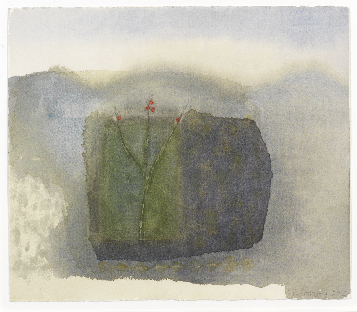 rowan tree-big fairy mound-iona watercolour 23x27cm