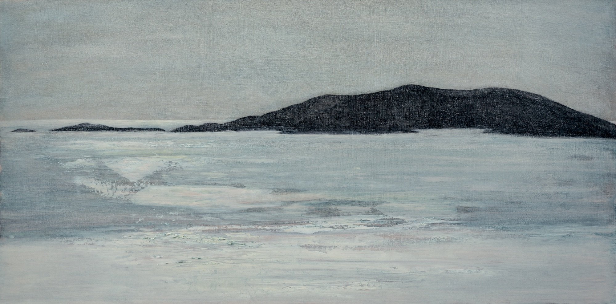 between the dark and the light, Iona - oil on gesso panel - 40.5 x 81 cm