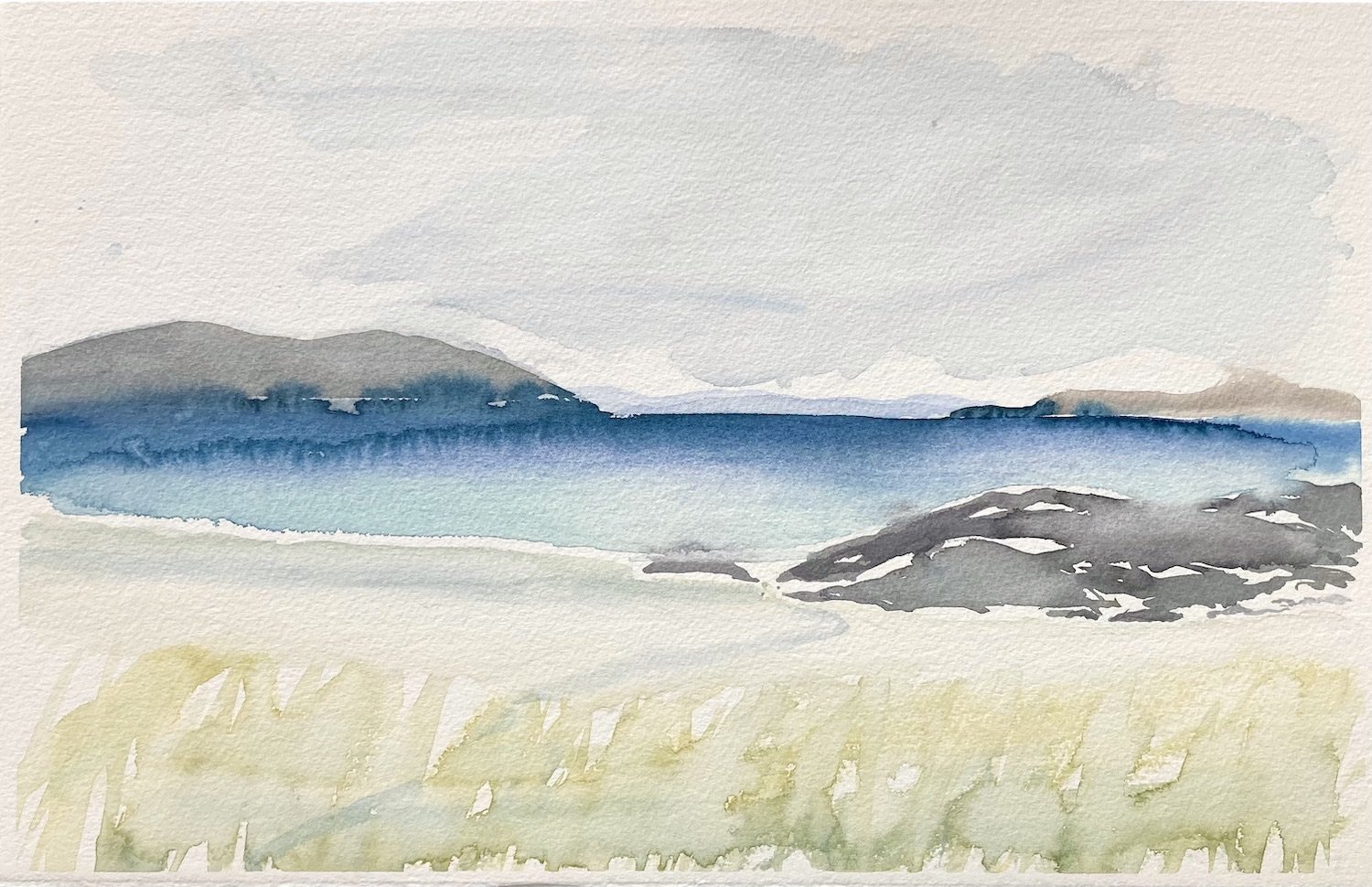 white strand, Iona blue - watercolour - 29 x 47 cm