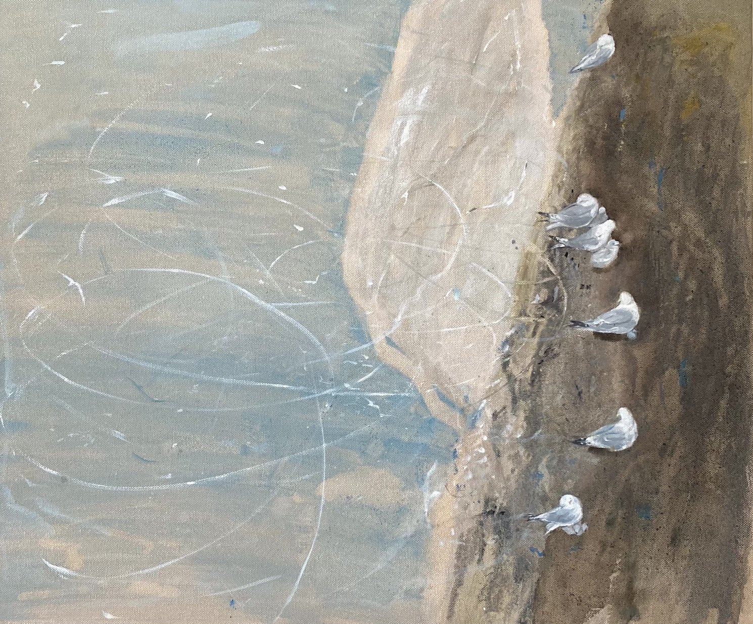 sea-flight, kittiwakes - oil on canvas - 50 x 60 cm