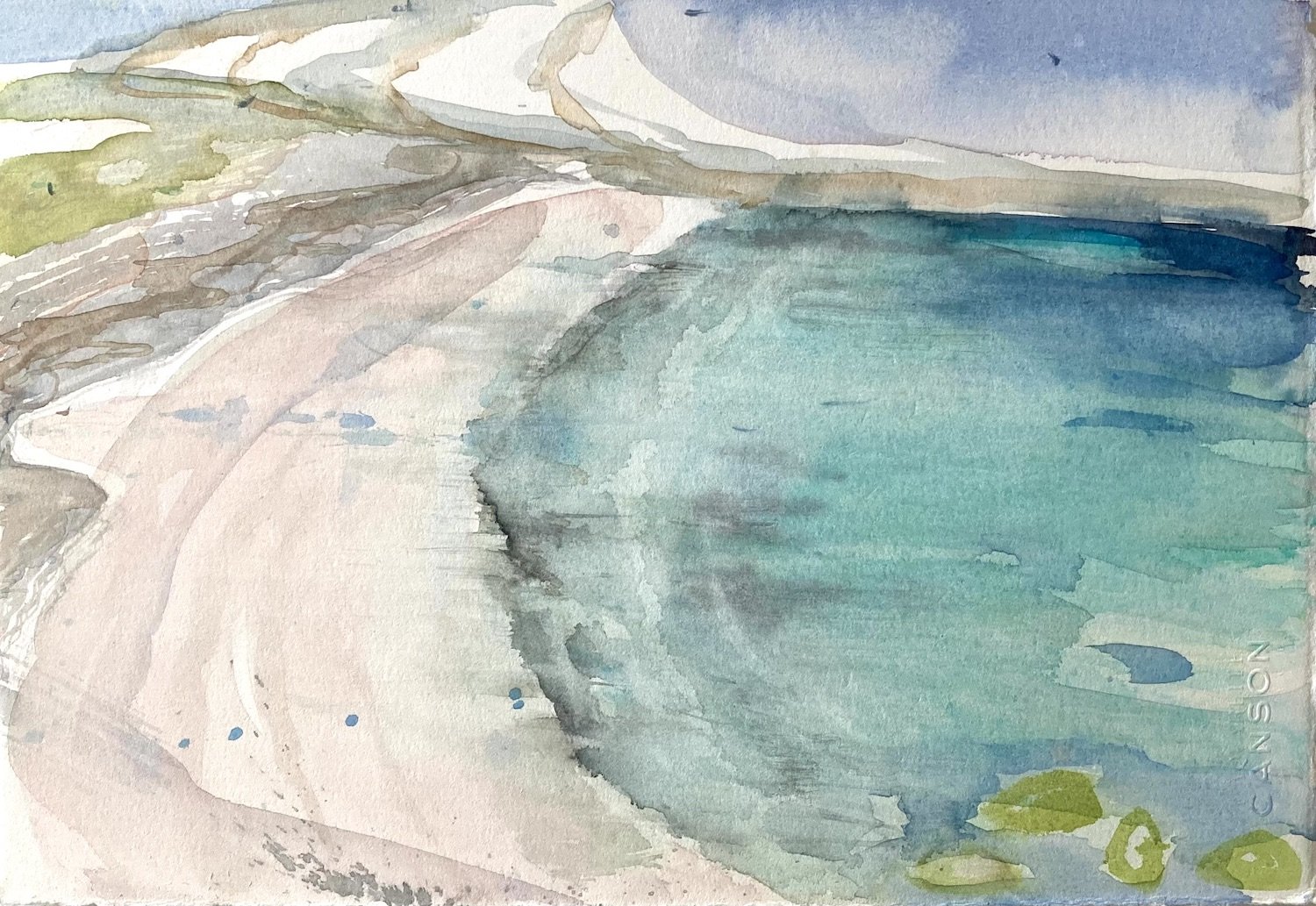 crescent bay, white sands, Iona - watercolour - 25x37 cm