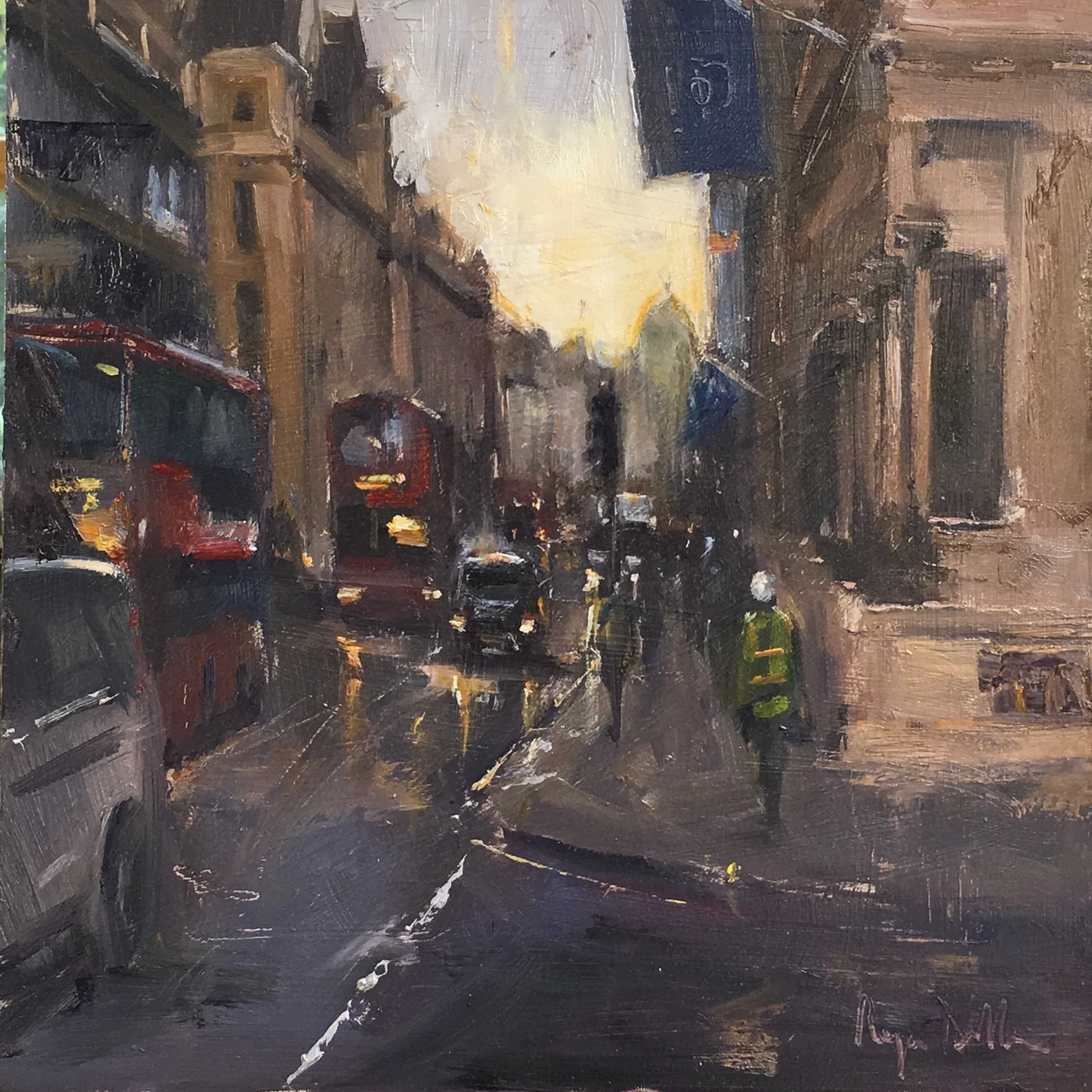 Evening approaches Pall Mall 12x12 Oil on board
