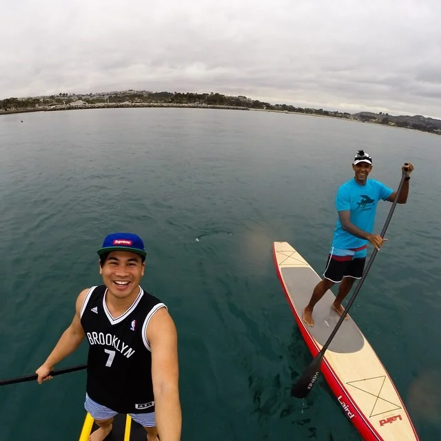 This is Greg, who used to be my boss. Almost 5 years ago, I filmed myself tendering my resignation to Greg in a conference room, and here we are stand up paddling nearly 5 miles around Dana Point, my old stomping ground. The water is freakishly warm, and we’re pretty happy to say the least.
(at Dana Point, California)