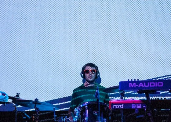 Drummer at Emporium Arcade Bar in Chicago, IL; Andy Angelos on drums