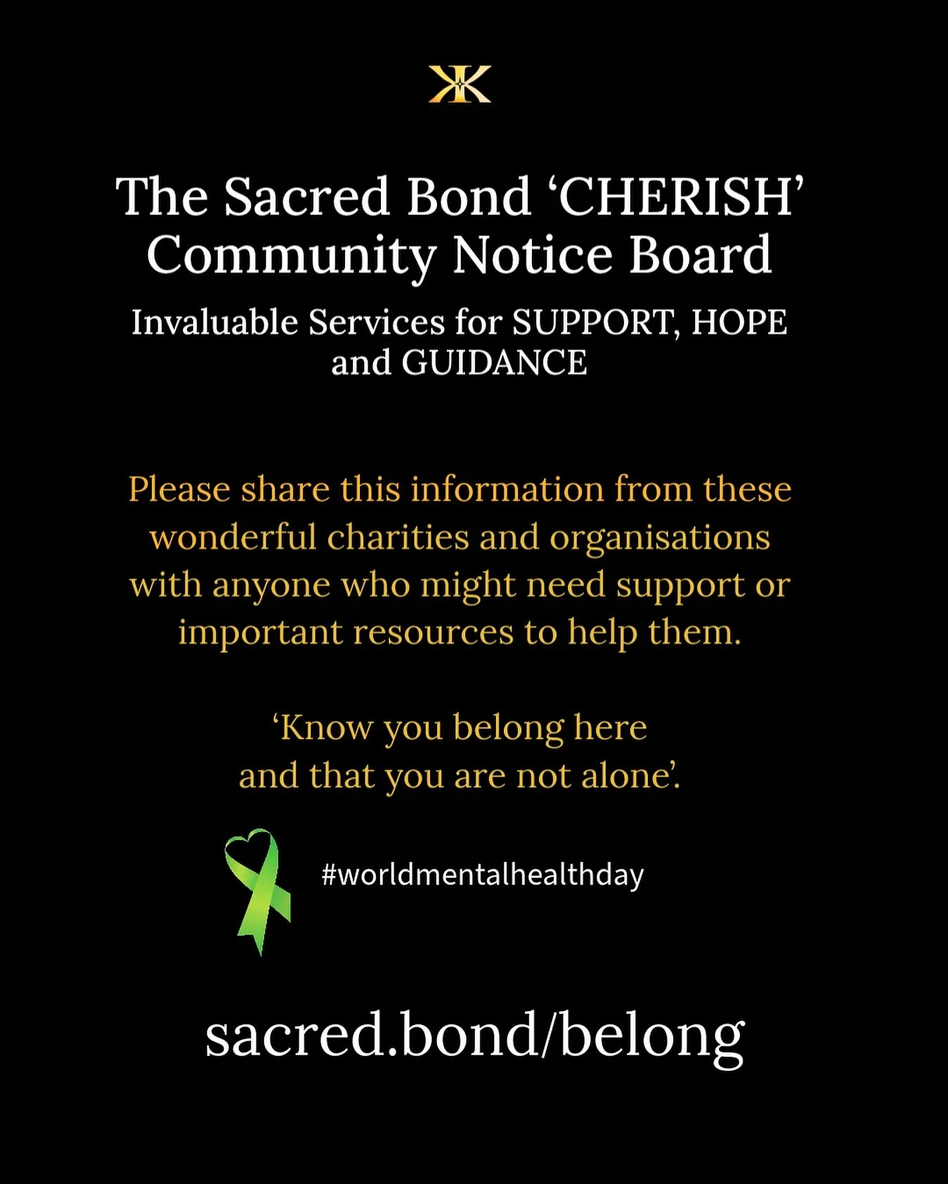 🌿 World Mental Health Day 🌿

Cherish yourself. Cherish each other.

It is our aim to grow as a global collective of Sacred Agents &mdash; committed to making a difference, by being the difference. Together we can enable ourselves and others to expe