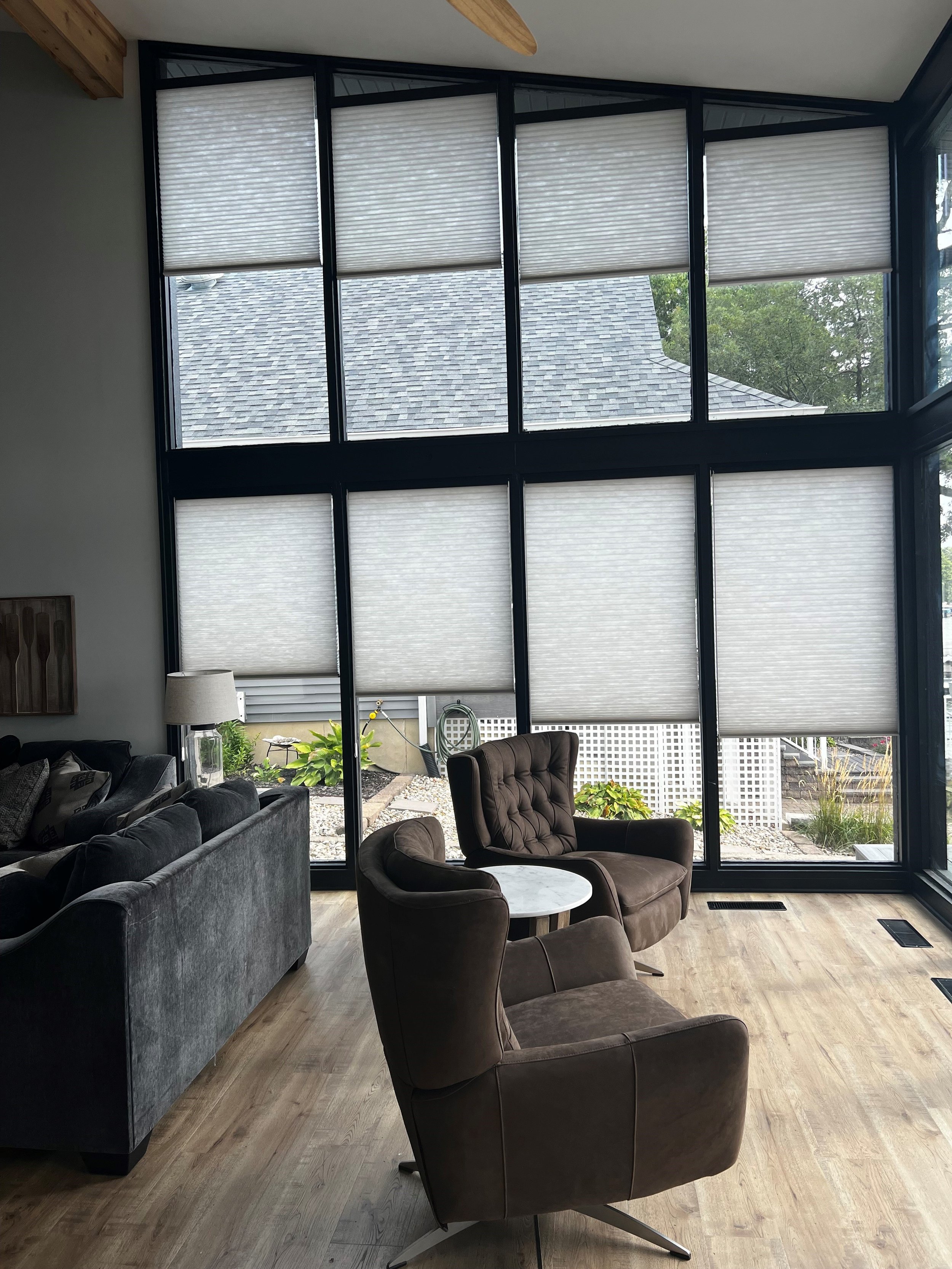  Hunter Douglas Duette® Honeycomb Shades make a great choice for those hard-to-reach windows in our customer’s beautiful home 