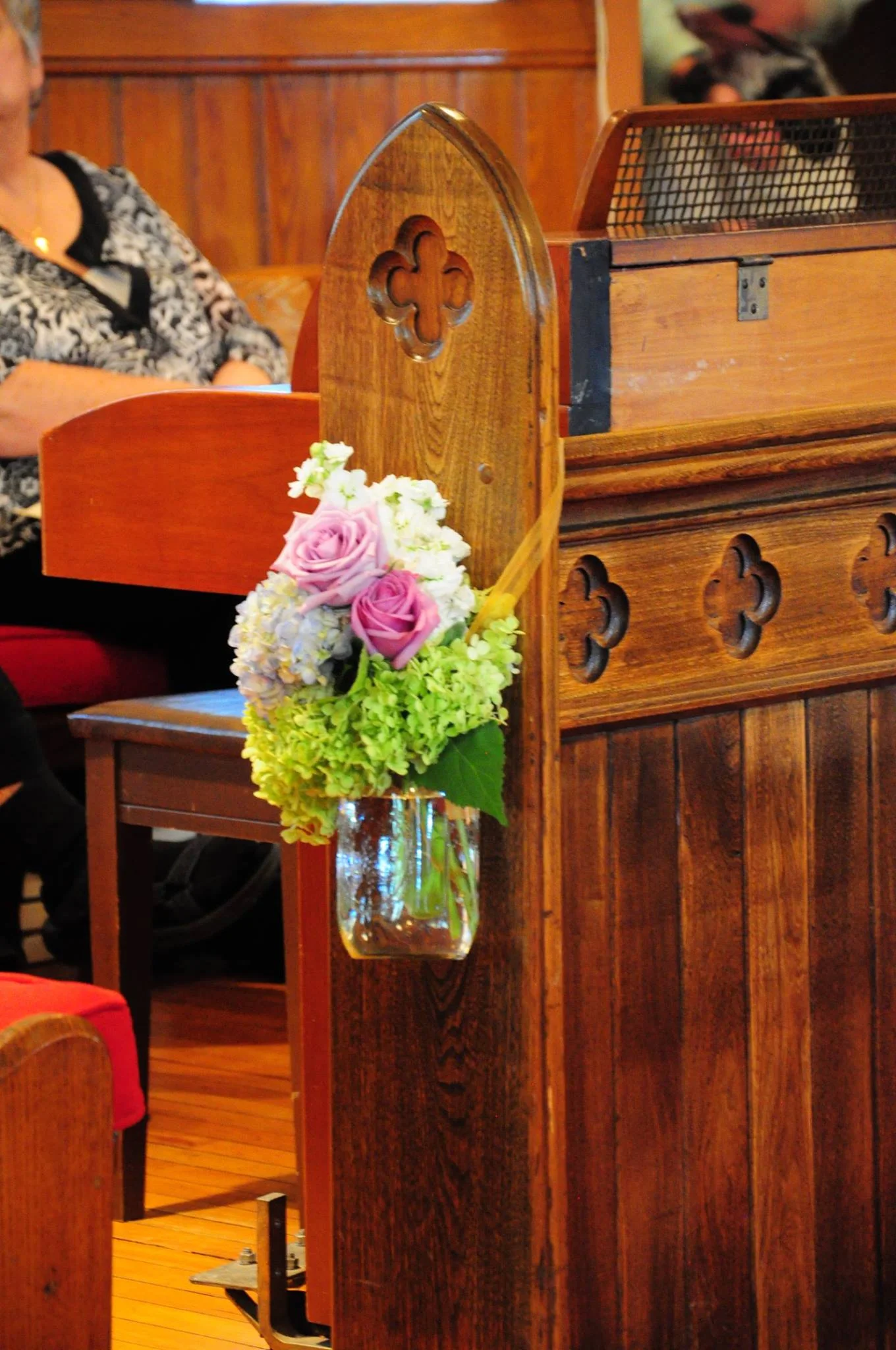 Wedding Bouquet on Pew
