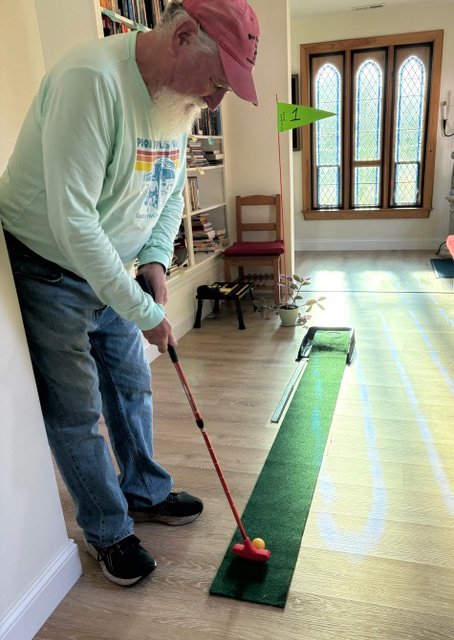  StJB's Jimbo Keating, goes for a hole in one for EpiscoGolf 2025. 