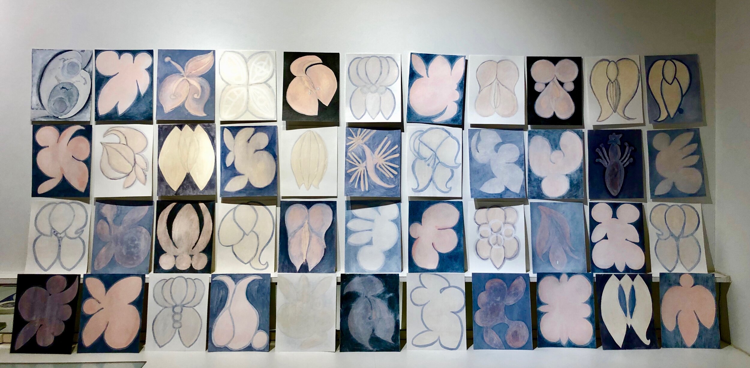 Deconstruction of the Yucca Flower, wc, acrylic, ink. egg tempera on paper, 44 pieces each 8%22x10%22 .jpg