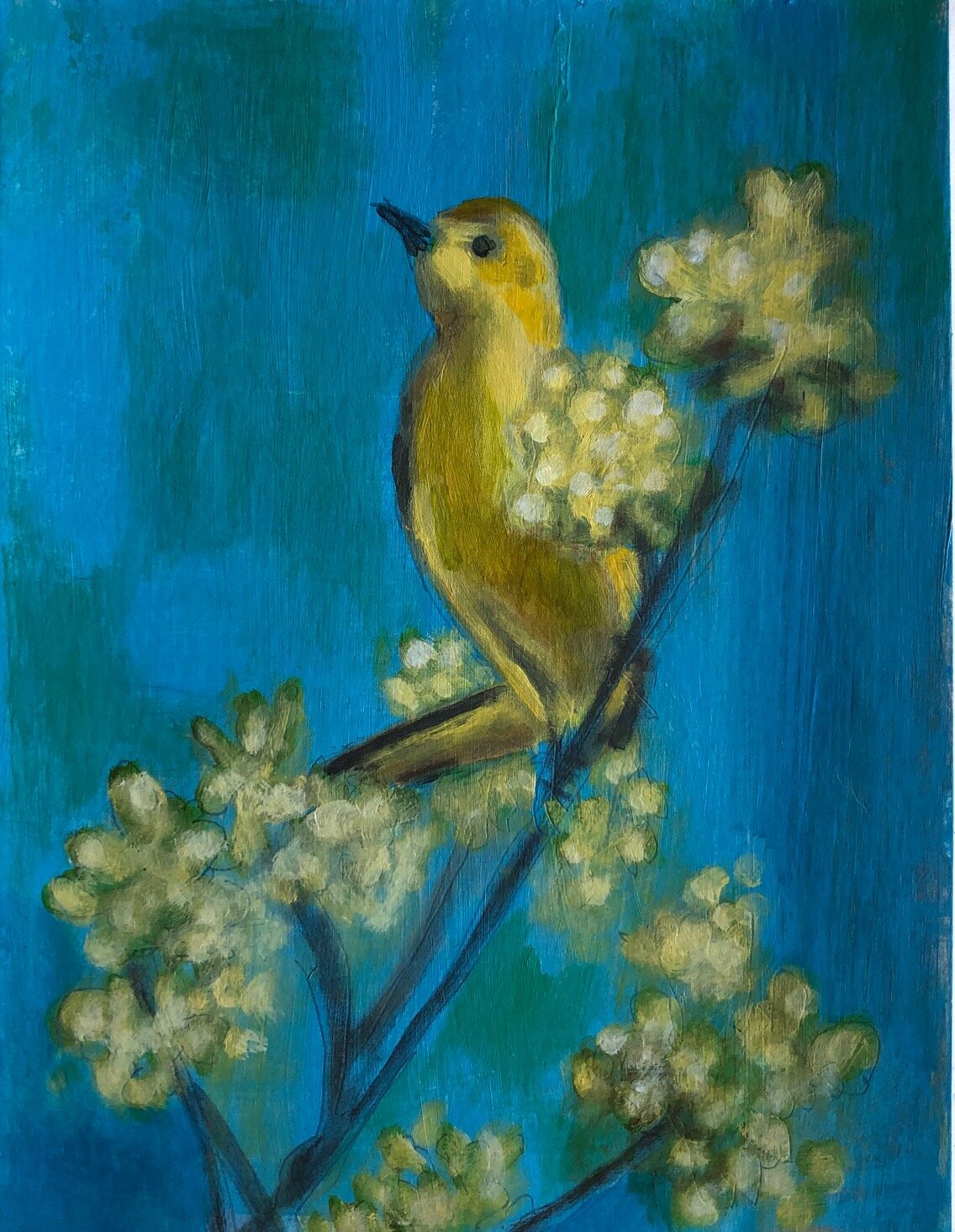 Bird painting yellow warbler in yellow tree.jpg