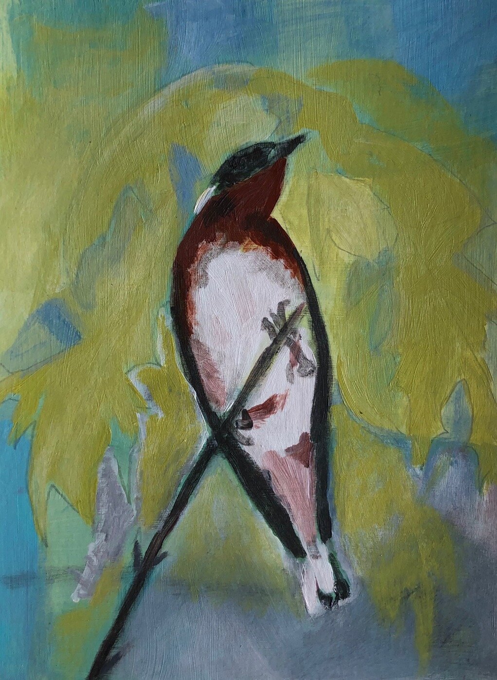 Bird painting Bay Breasted warbler, acyrilic, 6%22 x 9%22.jpg
