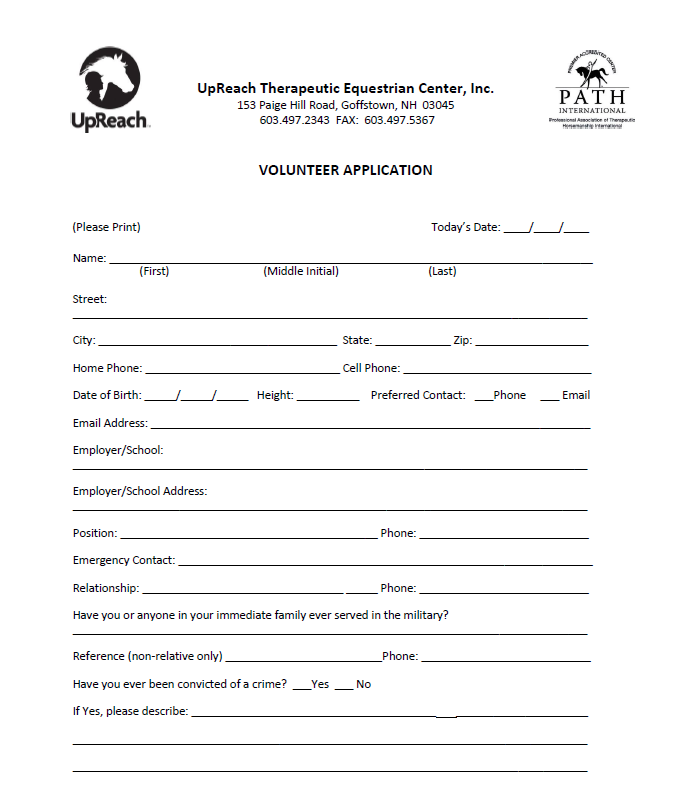 Volunteer paperwork Please download, print, and bring the volunteer application completed with you to a training . Thank you!