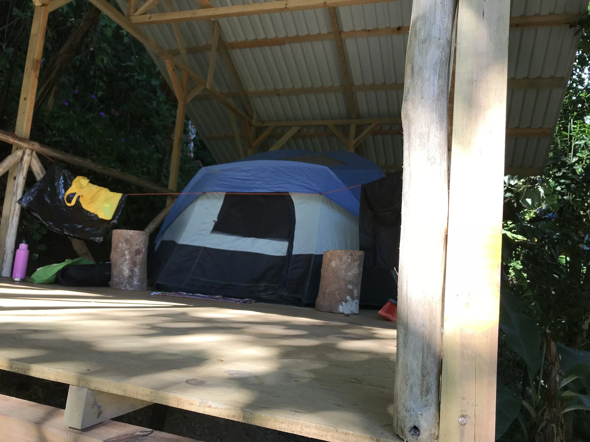 ECONOMY PACKAGE: Platform #3 holds 4 Campers in 2 Tents; $140/week for each camper, ( ¢78,700 colones). Bring you own Tents; (Gear, Meals Hikes, Transportation are not included.)(We can also rent Tents.)