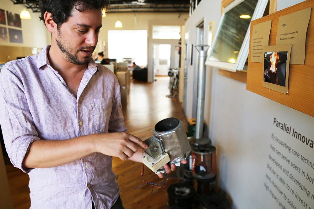 Jonathan with a BioLite prototype in 2015.