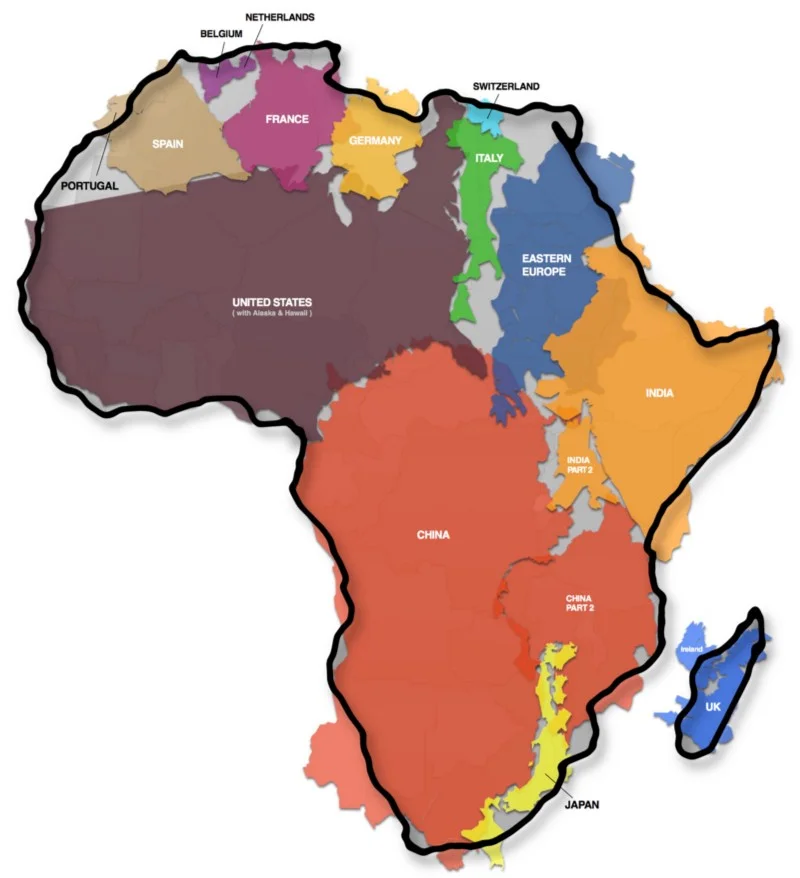 The true size of Africa, a project by Kai Krause & adapted by The Economist .
