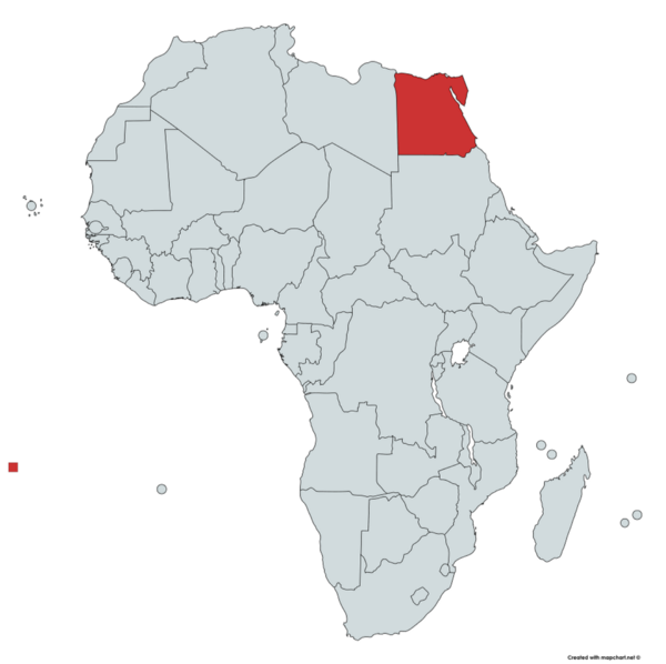 Egypt is located on the North Eastern tip of Africa. Map courtesy of mapchart.net.