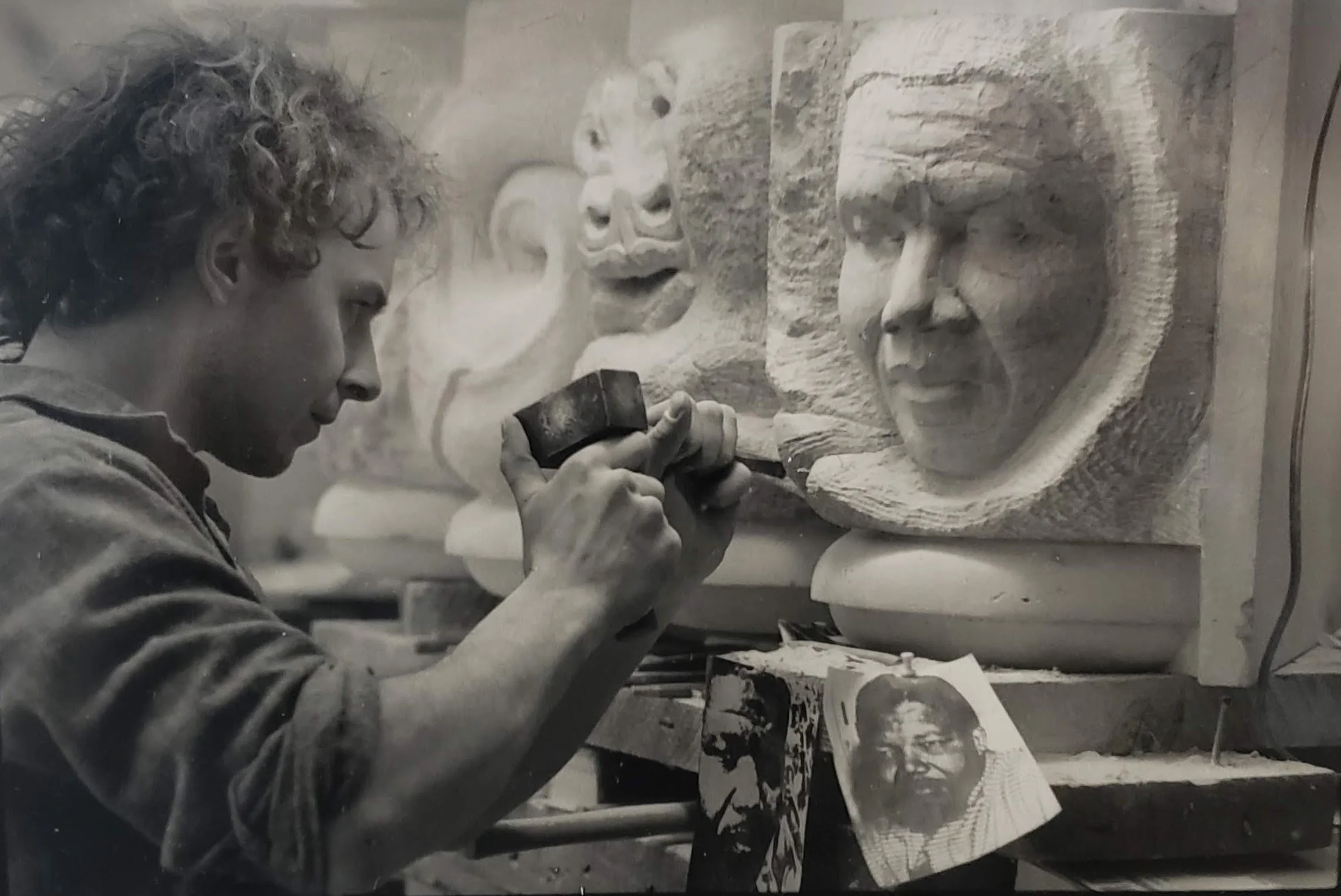  1980s: The masons worked to realize Cram’s gothic design for the cathedral, but made the narrative contemporary, including in the statues an apocalyptic scene featuring New York enveloped by a mushroom cloud, or here, a portrait of Nelson Mandela. C