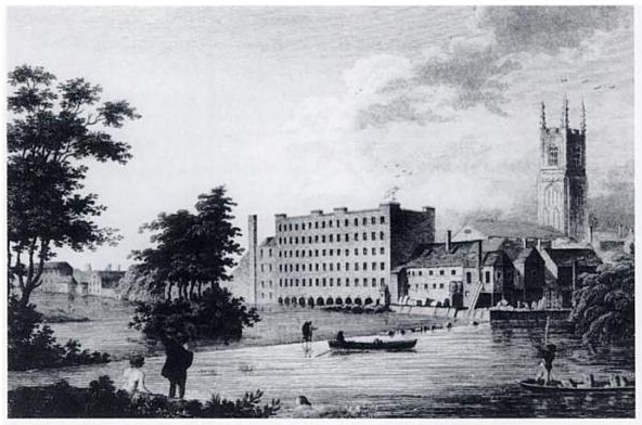 Thomas Lombe’s Derby Silk Mill, built in 1721, is arguably the first factory