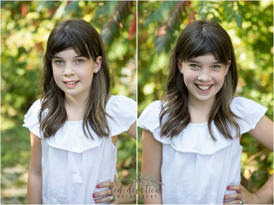 Notice the difference between the forced smile in the first pic, and the authentic smile in the second.