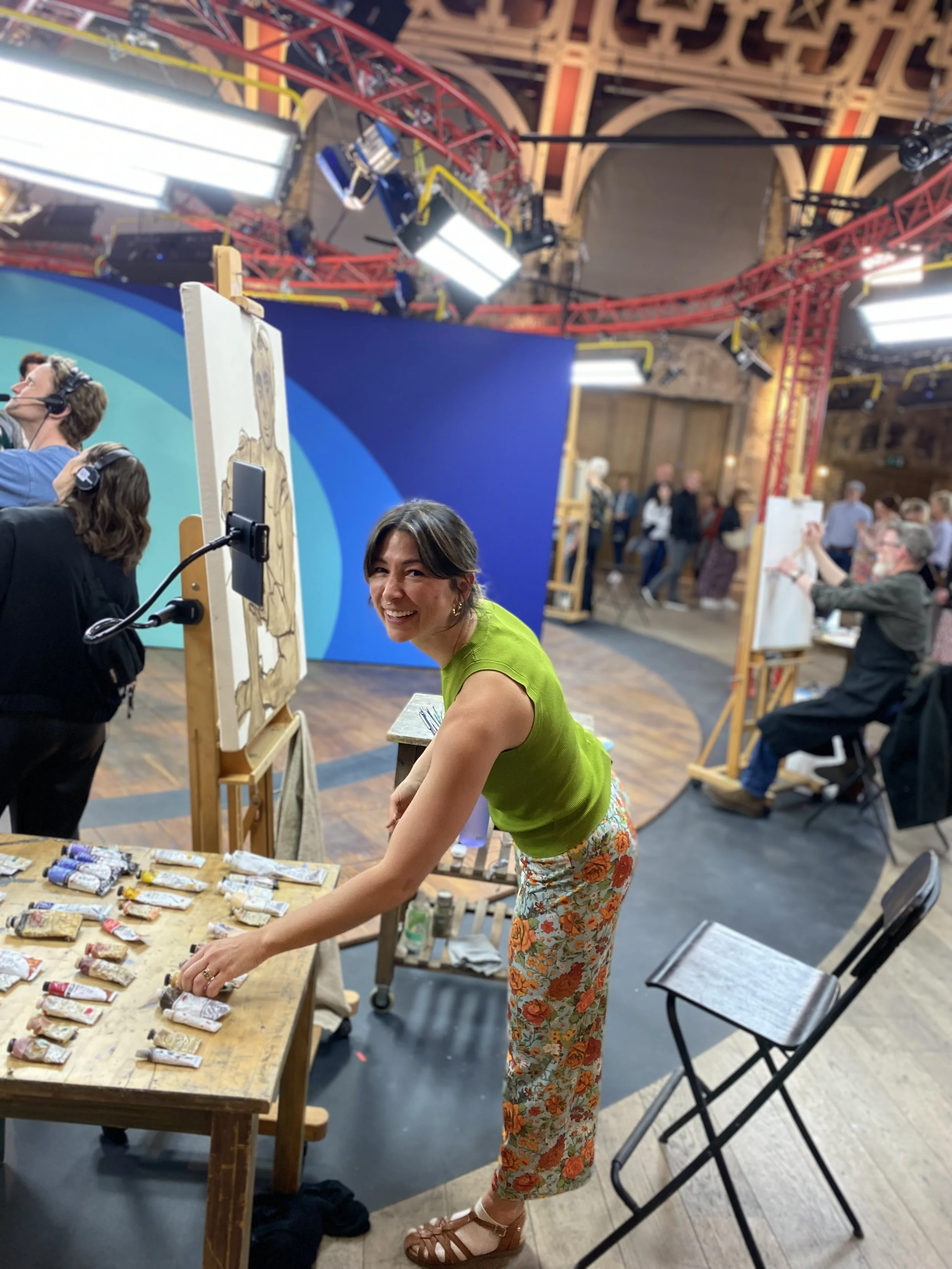 Courtney on set at Portrait Artist of the Year