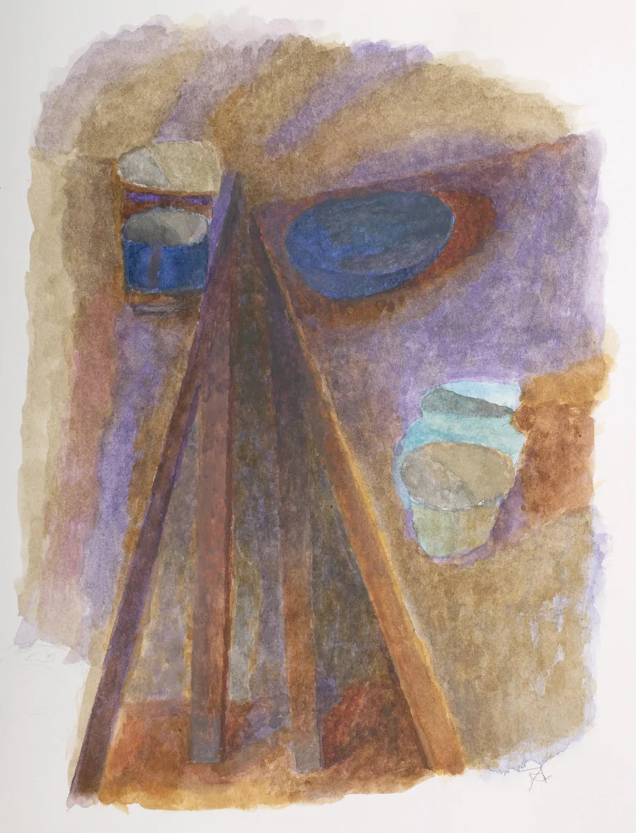 Joseph Ablow Tables Askew Watercolor and gouache on paper 12.25 x 9” JA204