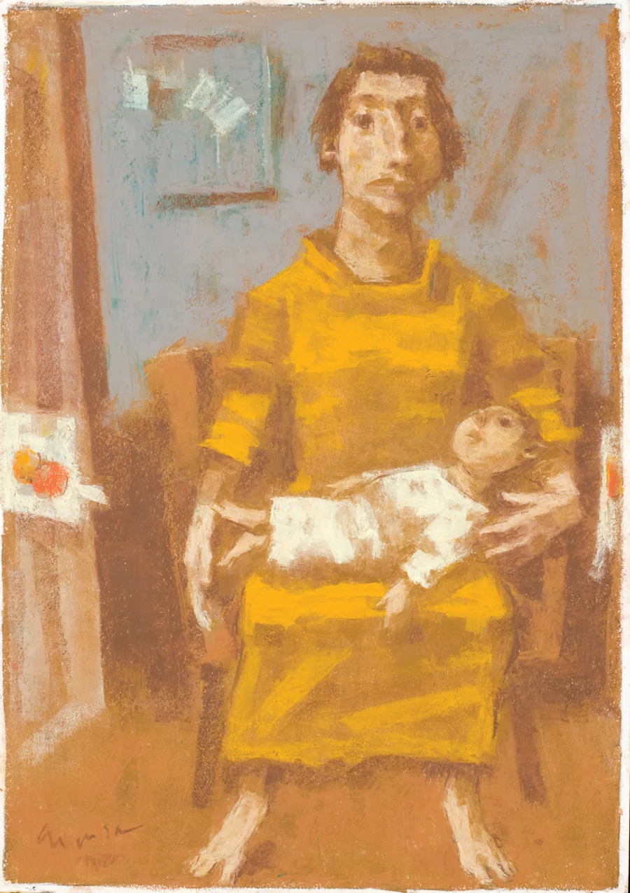 David Aronson Father and Child Oil pastel 18 x 12.5” AP238