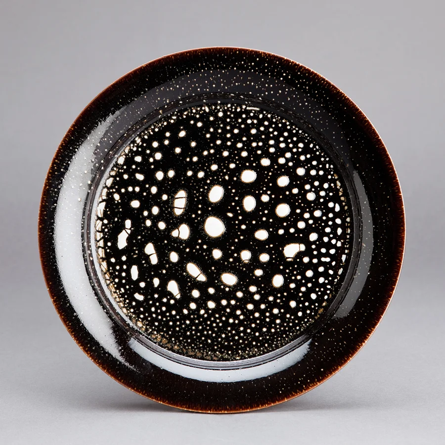 Brother Thomas Bezanson Plate, Crackle Glaze with Tenmoku Porcelain 1.25 x 10.5 x 10.5” TH2223