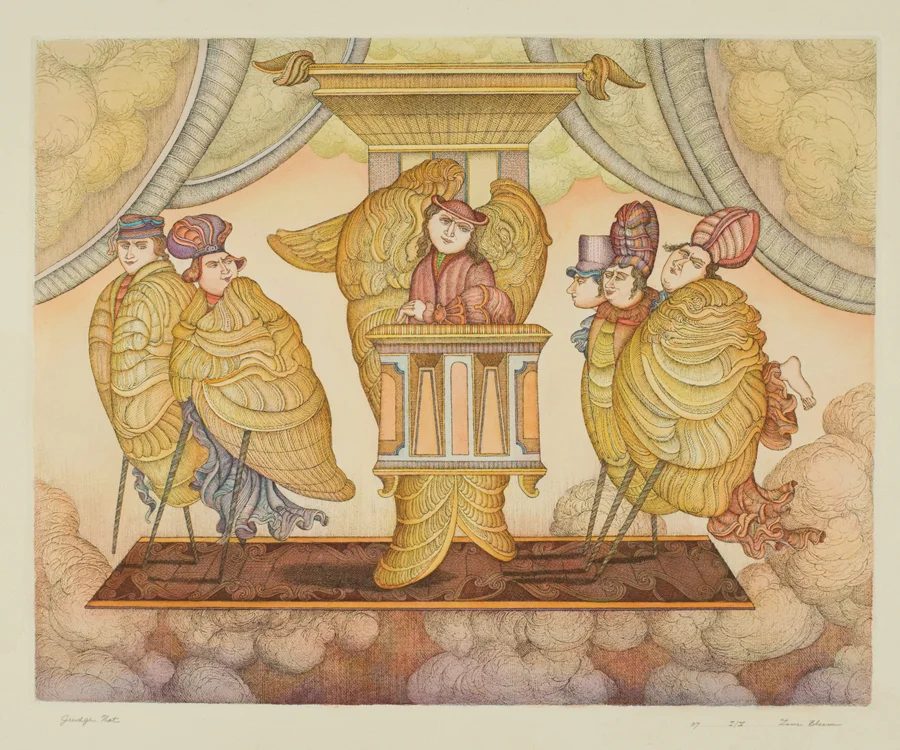 Zevi Blum Judge Not Hand colored etching, IV 15.5 x 19.5” ZB79