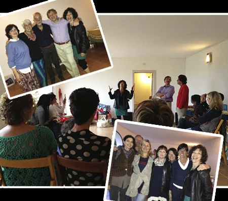 Reconnecting with Italian theater colleagues at a reunion in Verona, Italy